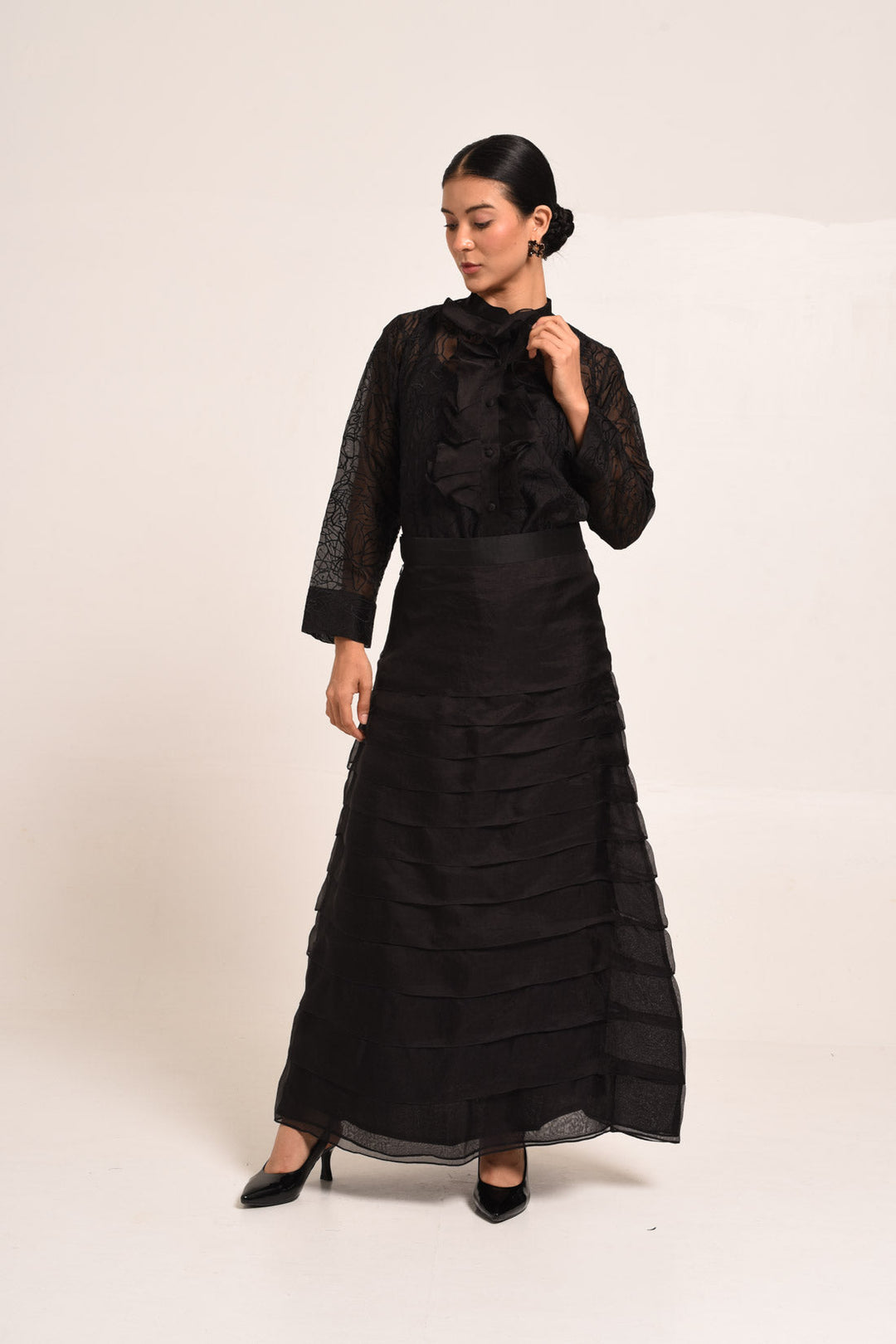PERÚ RUFFLED SILK ORGANZA BAR BLOUSE
