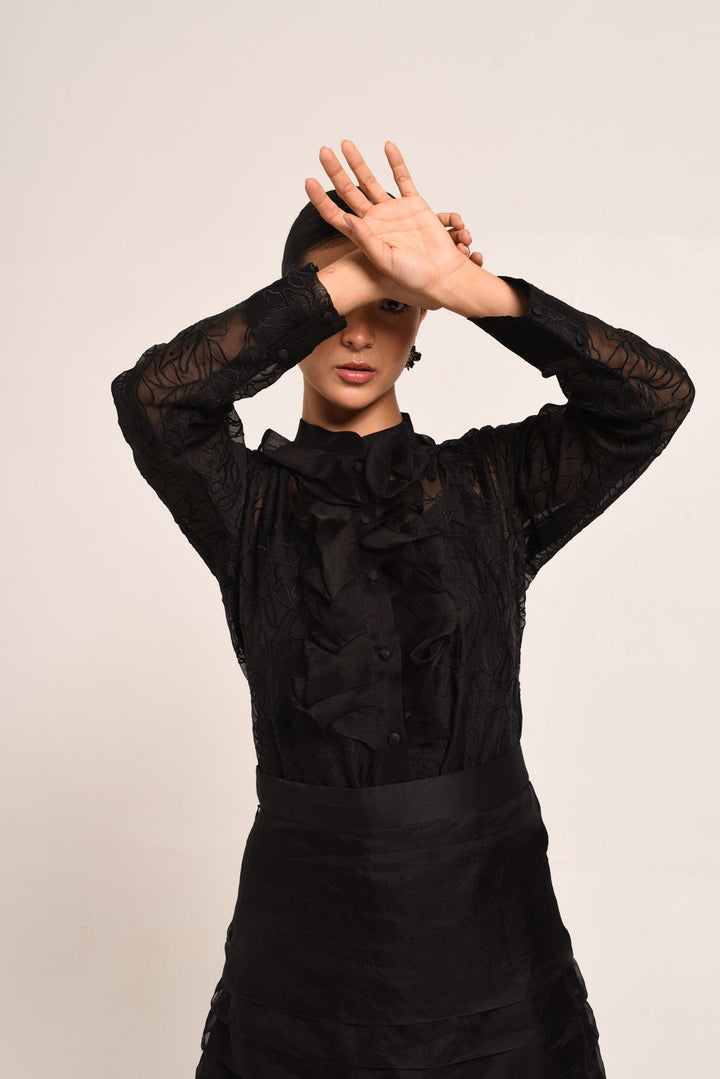 PERÚ RUFFLED SILK ORGANZA BAR BLOUSE