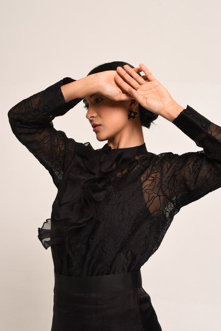 PERÚ RUFFLED SILK ORGANZA BAR BLOUSE