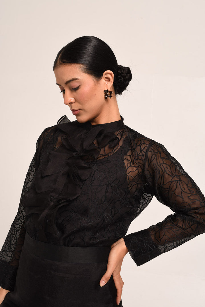 PERÚ RUFFLED SILK ORGANZA BAR BLOUSE