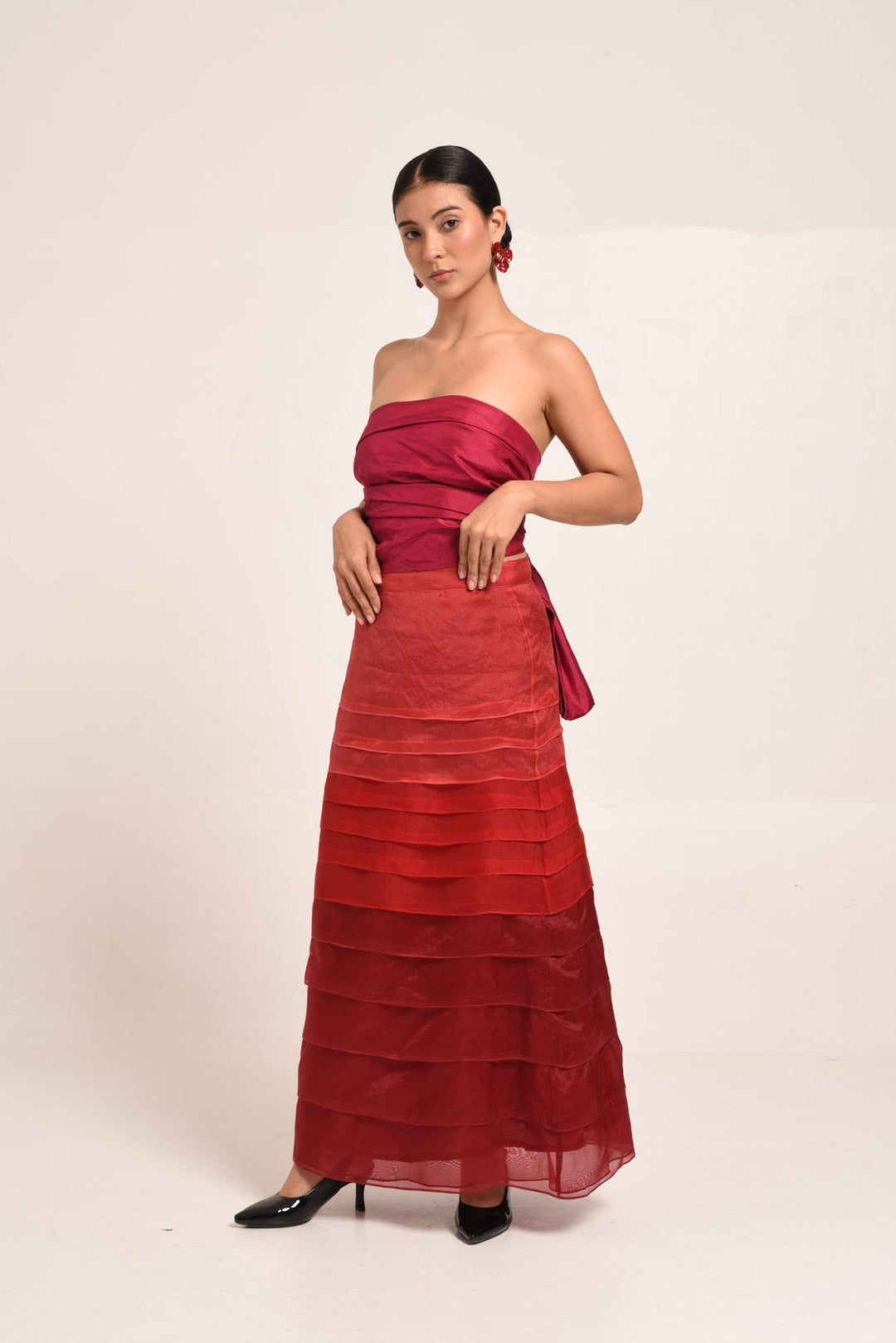 PERÚ ROSE RUFFLED ORGANZA SKIRT