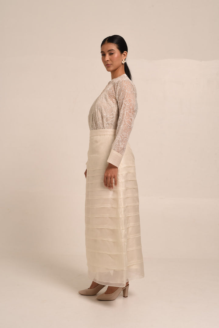 PERÚ ECRU  RUFFLED SILK ORGANZA BAR BLOUSE