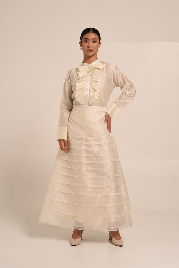 PERÚ ECRU RUFFLED SILK BLOUSE