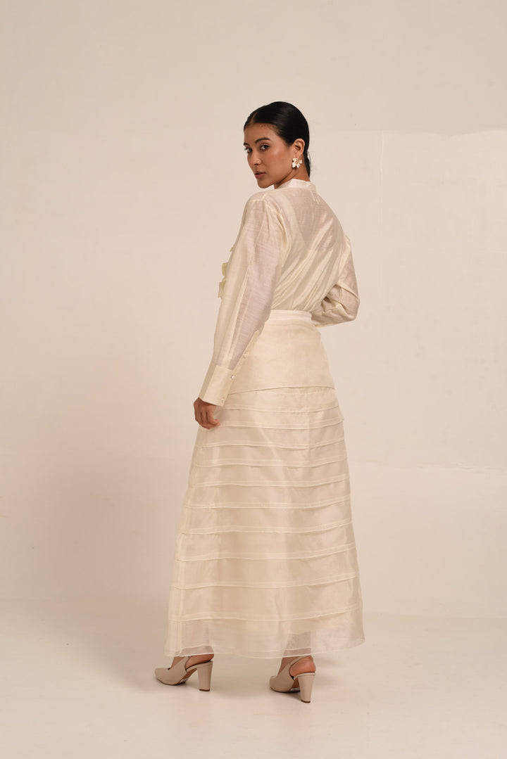 PERÚ ECRU RUFFLED SILK BLOUSE