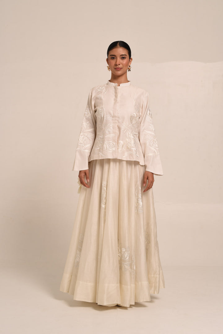 PERÚ ECRU  SILK JACKET AND COTTON SILK SKIRT SET