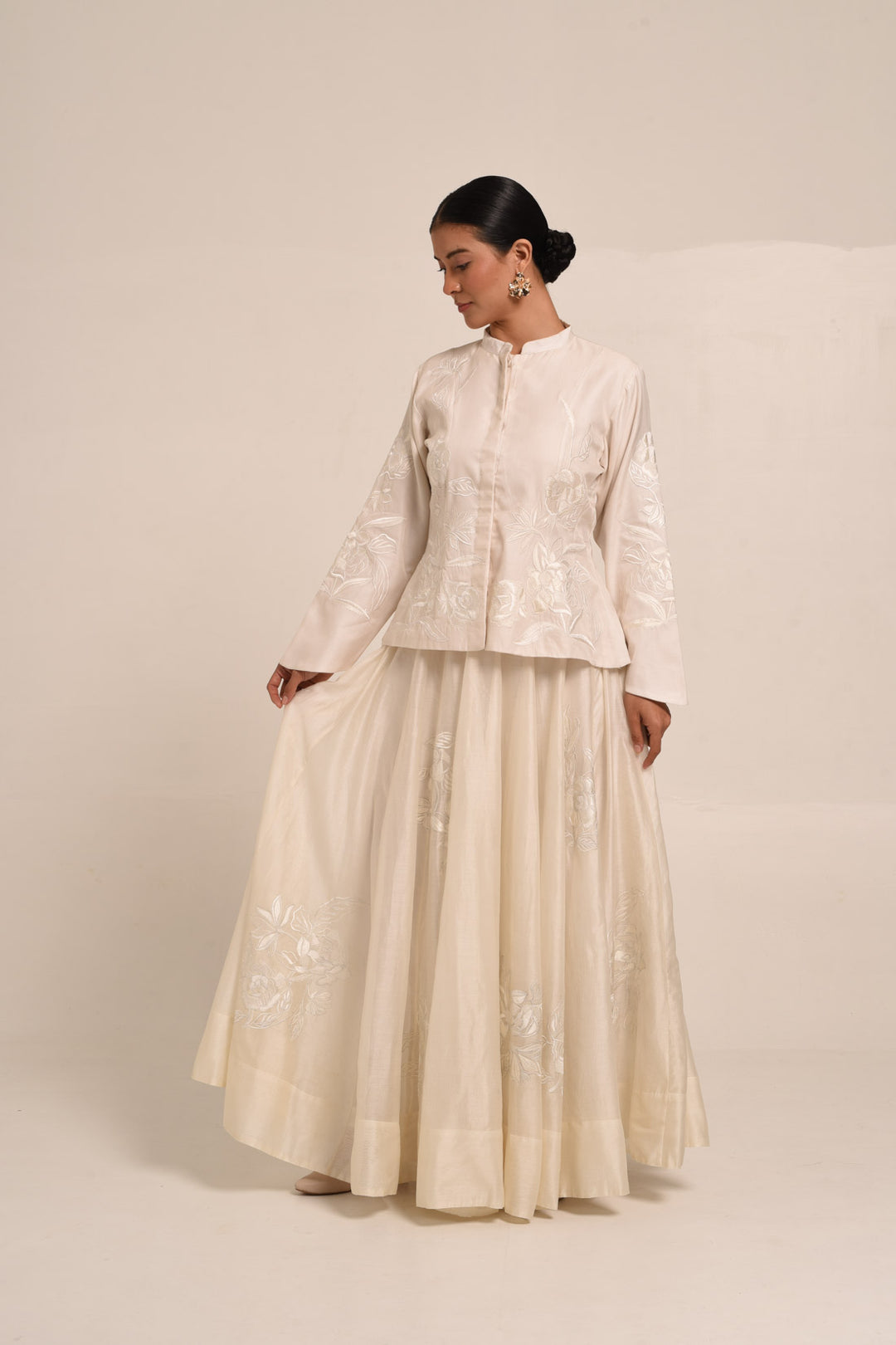 PERÚ ECRU  SILK JACKET AND COTTON SILK SKIRT SET