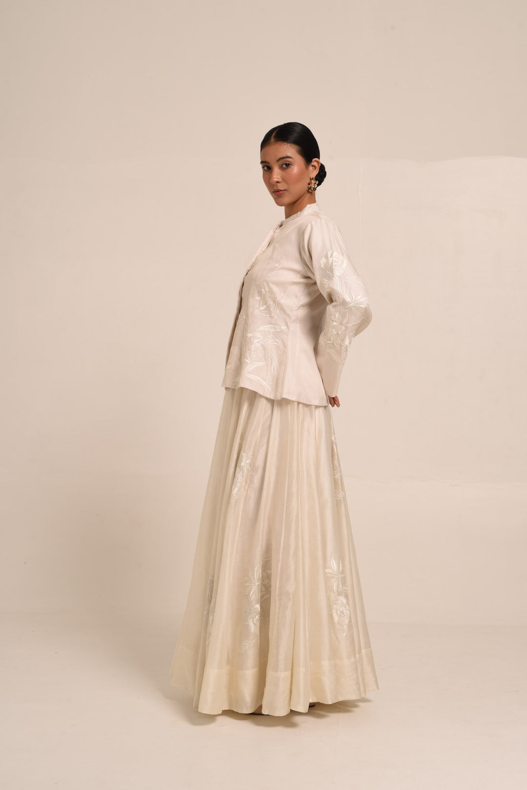 PERÚ ECRU  SILK JACKET AND COTTON SILK SKIRT SET