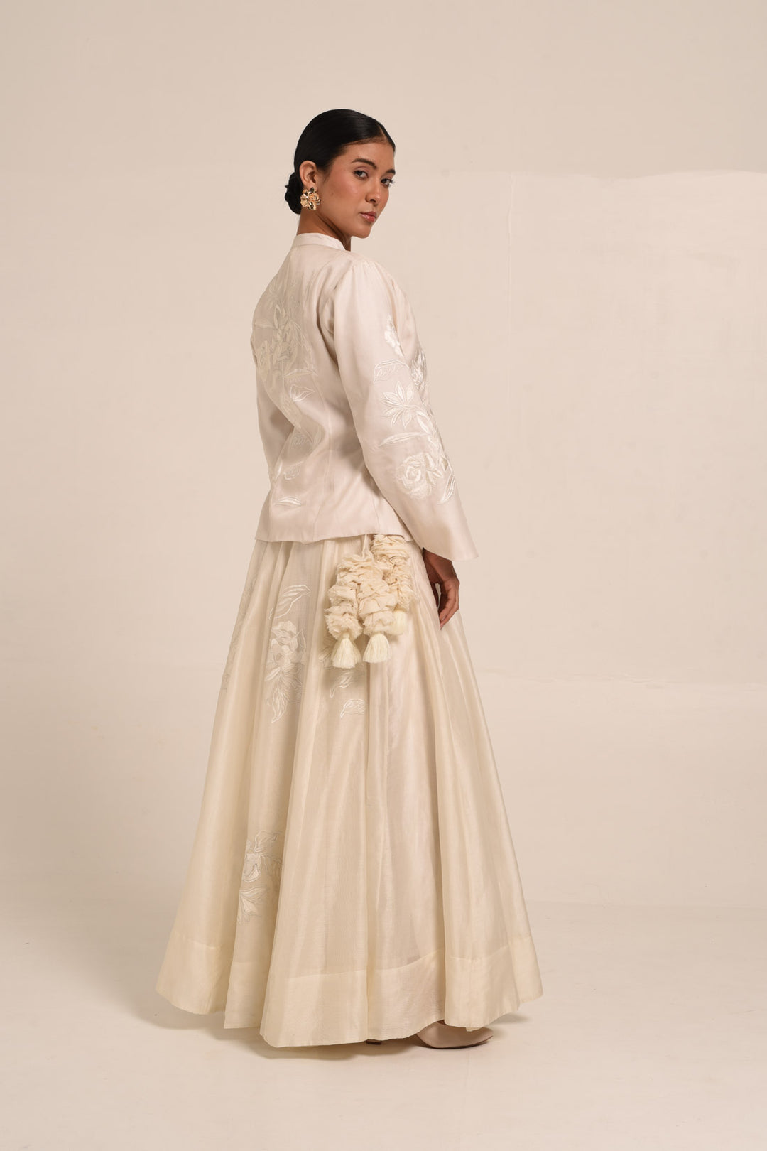 PERÚ ECRU  SILK JACKET AND COTTON SILK SKIRT SET