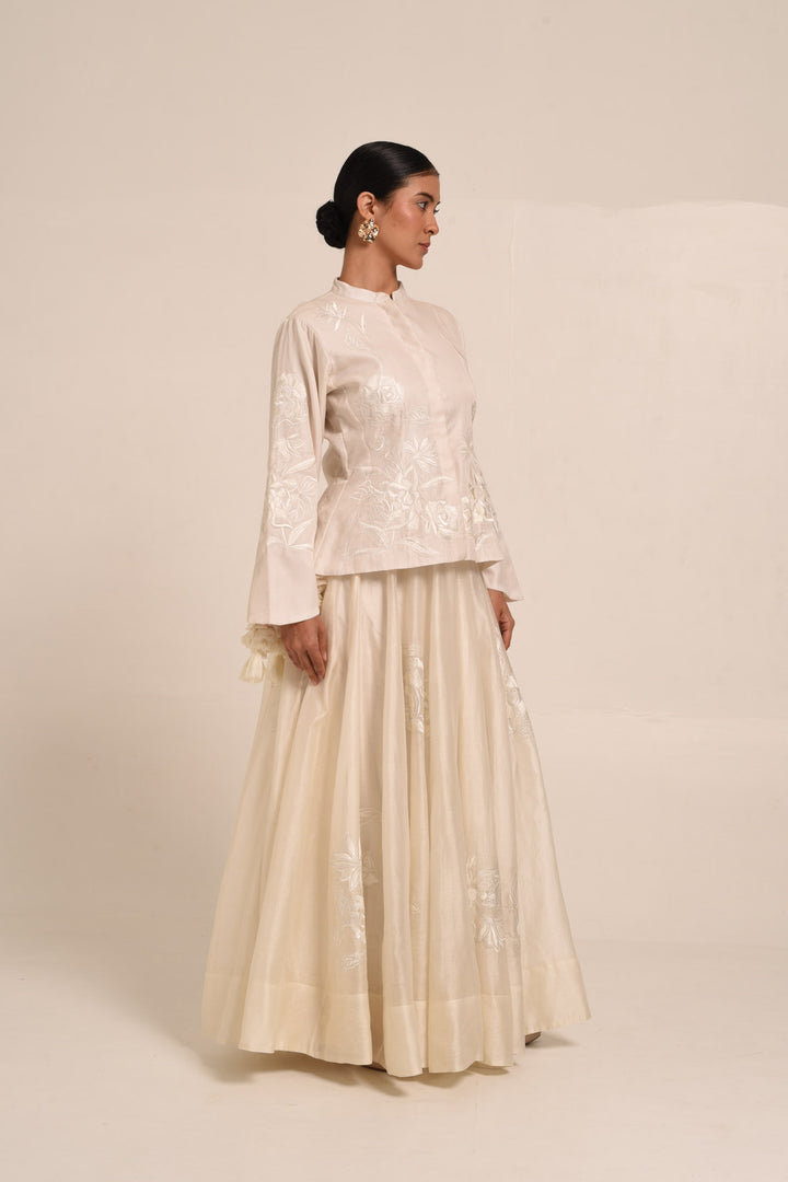 PERÚ ECRU  SILK JACKET AND COTTON SILK SKIRT SET