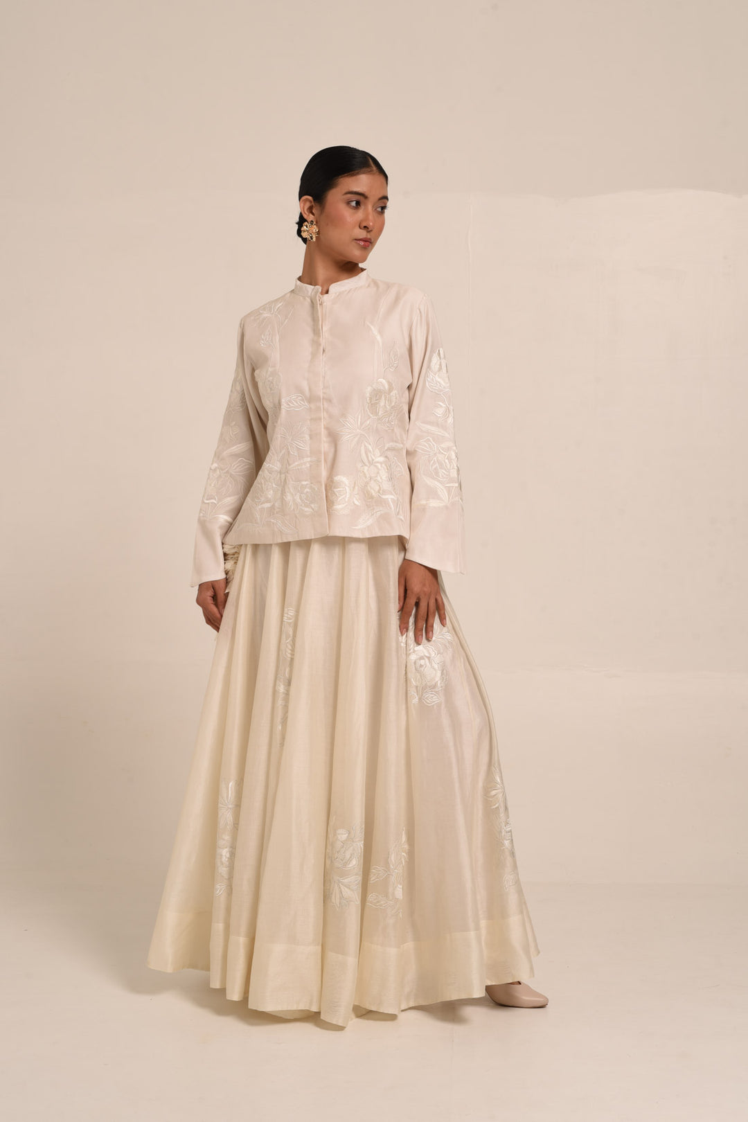 PERÚ ECRU  SILK JACKET AND COTTON SILK SKIRT SET