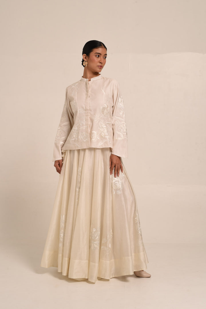 PERÚ ECRU  SILK JACKET AND COTTON SILK SKIRT SET