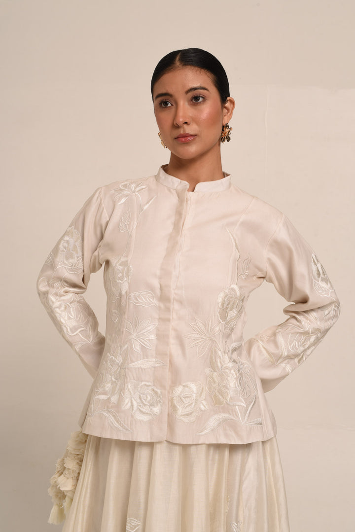 PERÚ ECRU  SILK JACKET AND COTTON SILK SKIRT SET