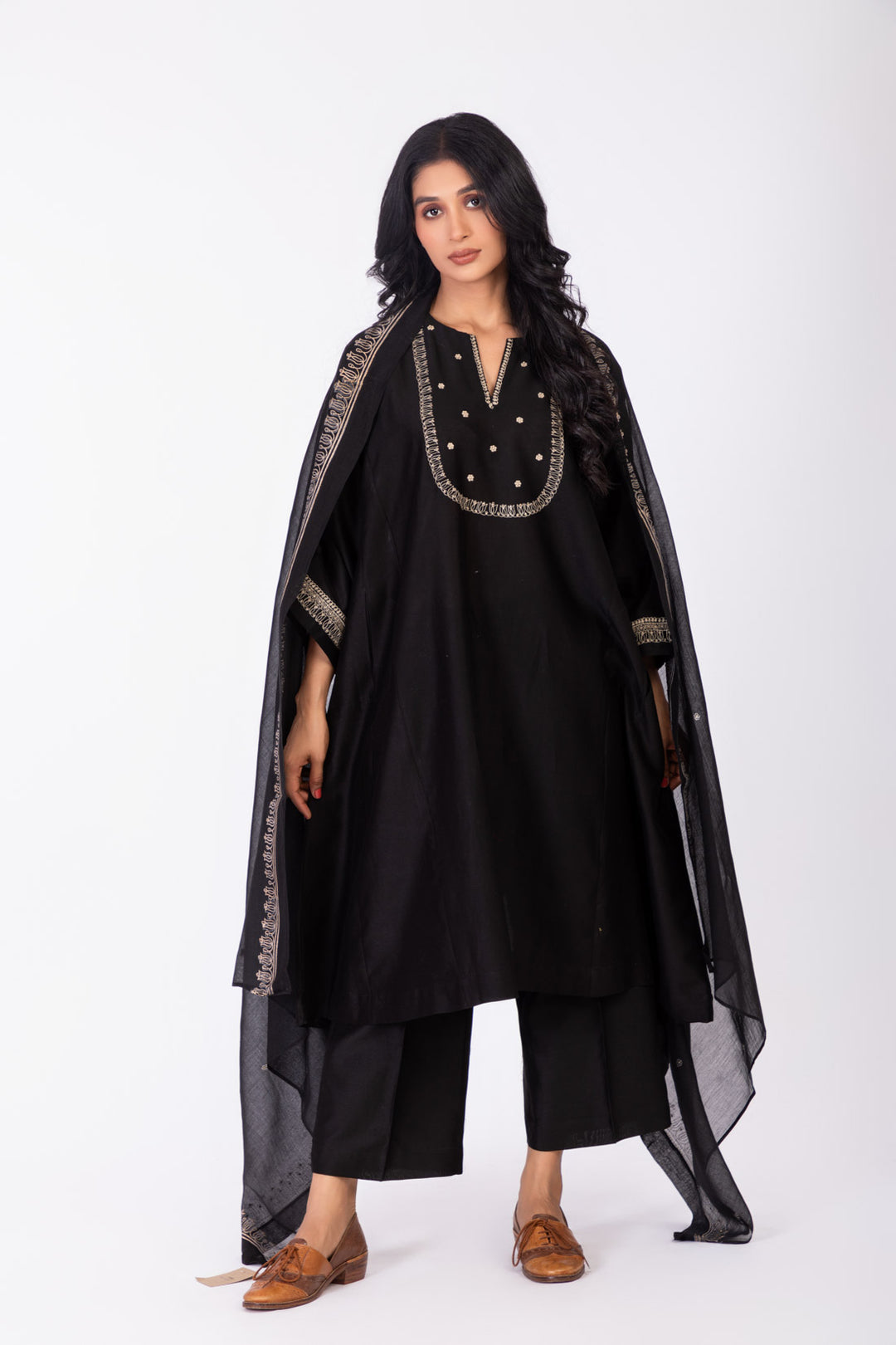 ROSETTE BLACK CHARCOAL INK GABA TUNIC SET