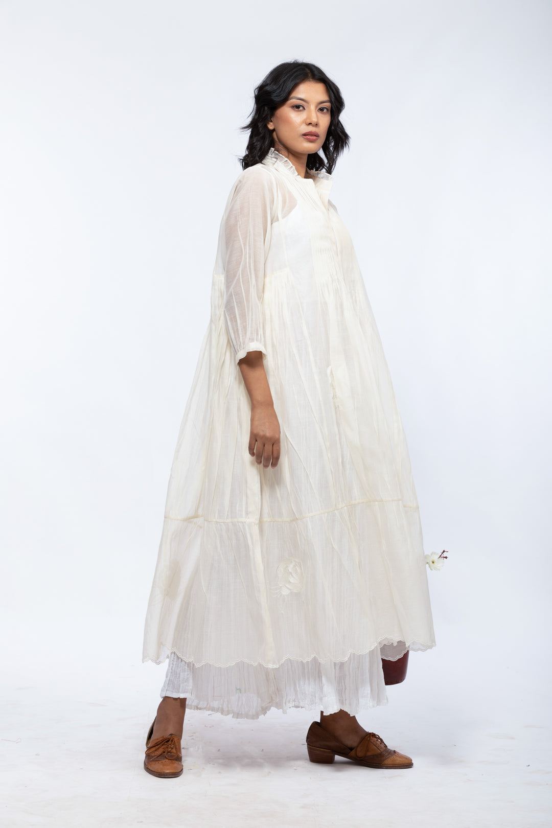 ROSE ECRU SHELLY SILK OVERLAY DRESS