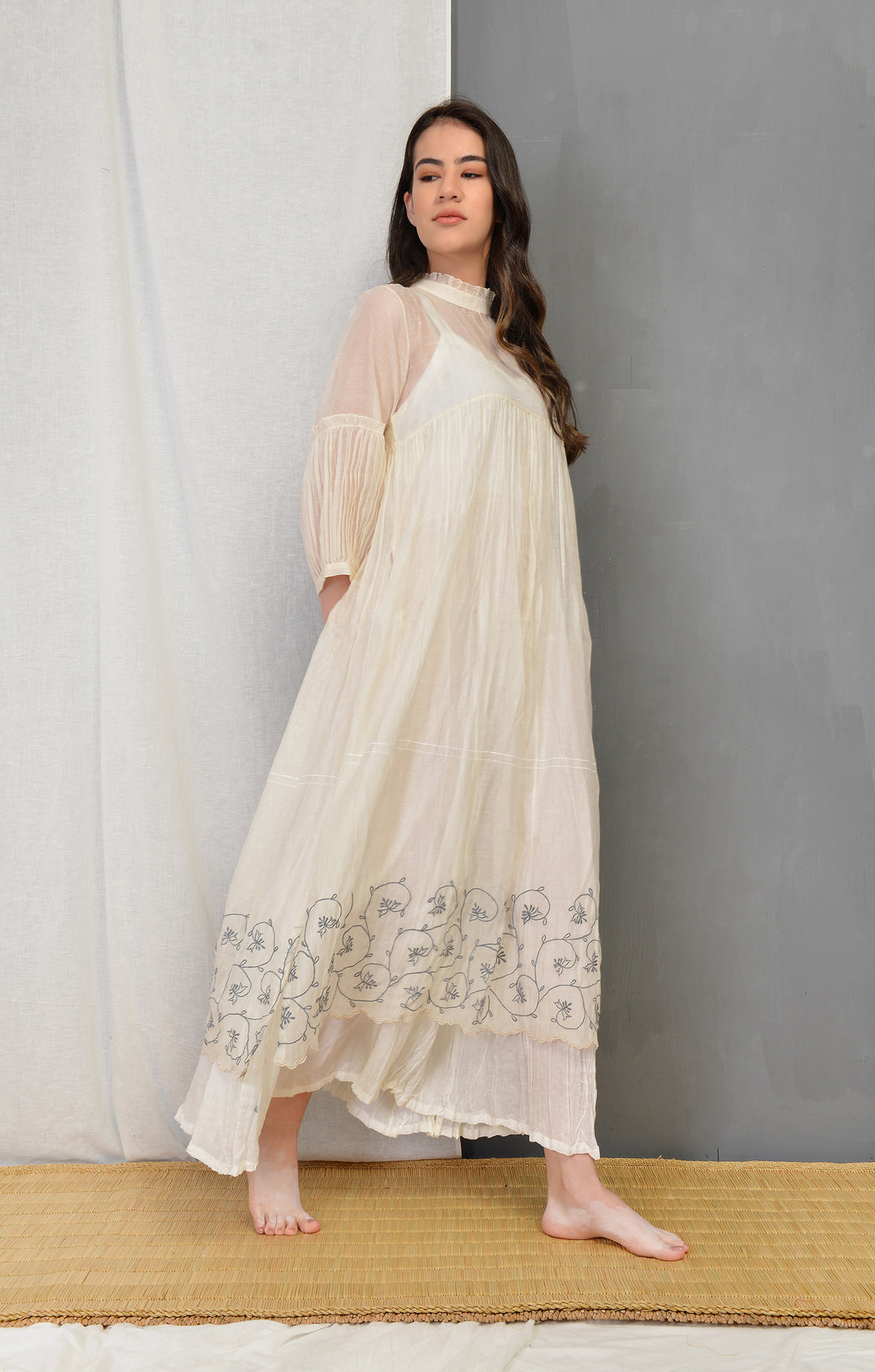 ROSALINE ECRU SILK OVERLAY DRESS