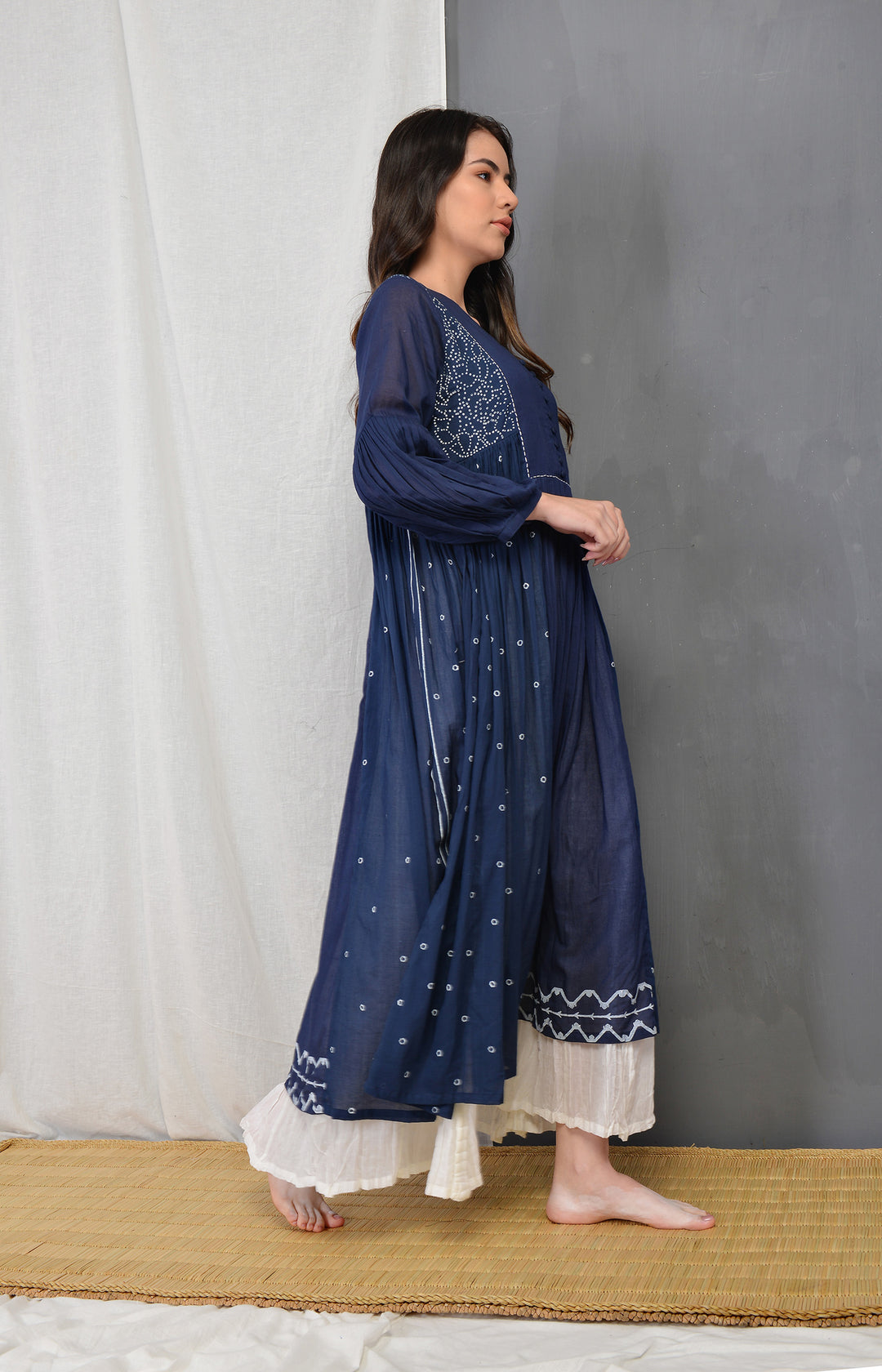 RENEE INDIGO OVERLAY PLEATED DRESS SET