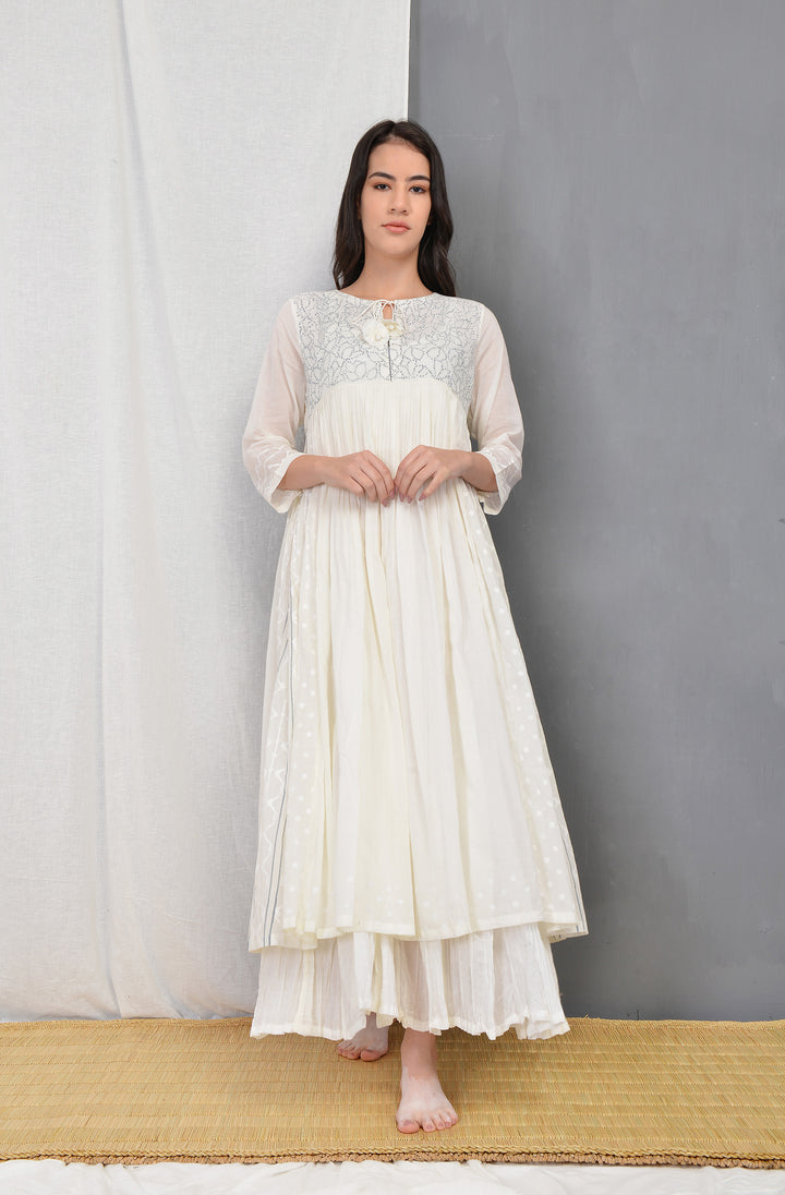 MYOHO ECRU OVERLAY PLEATED DRESS SET