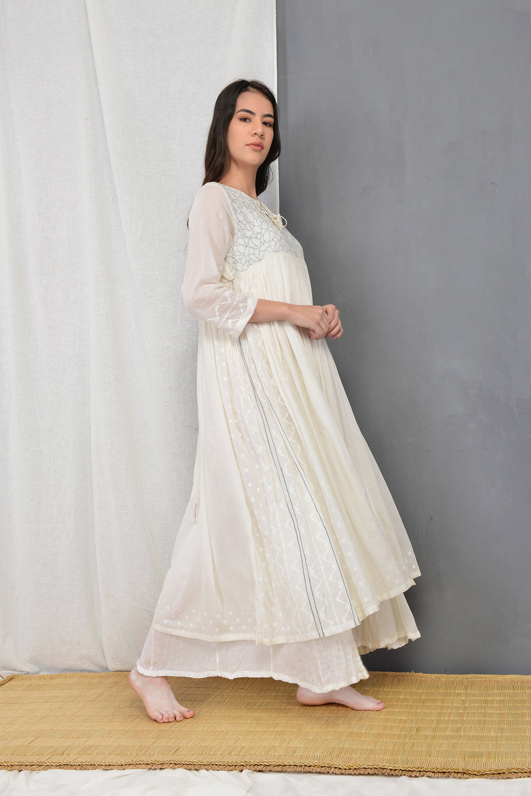 MYOHO ECRU OVERLAY PLEATED DRESS SET