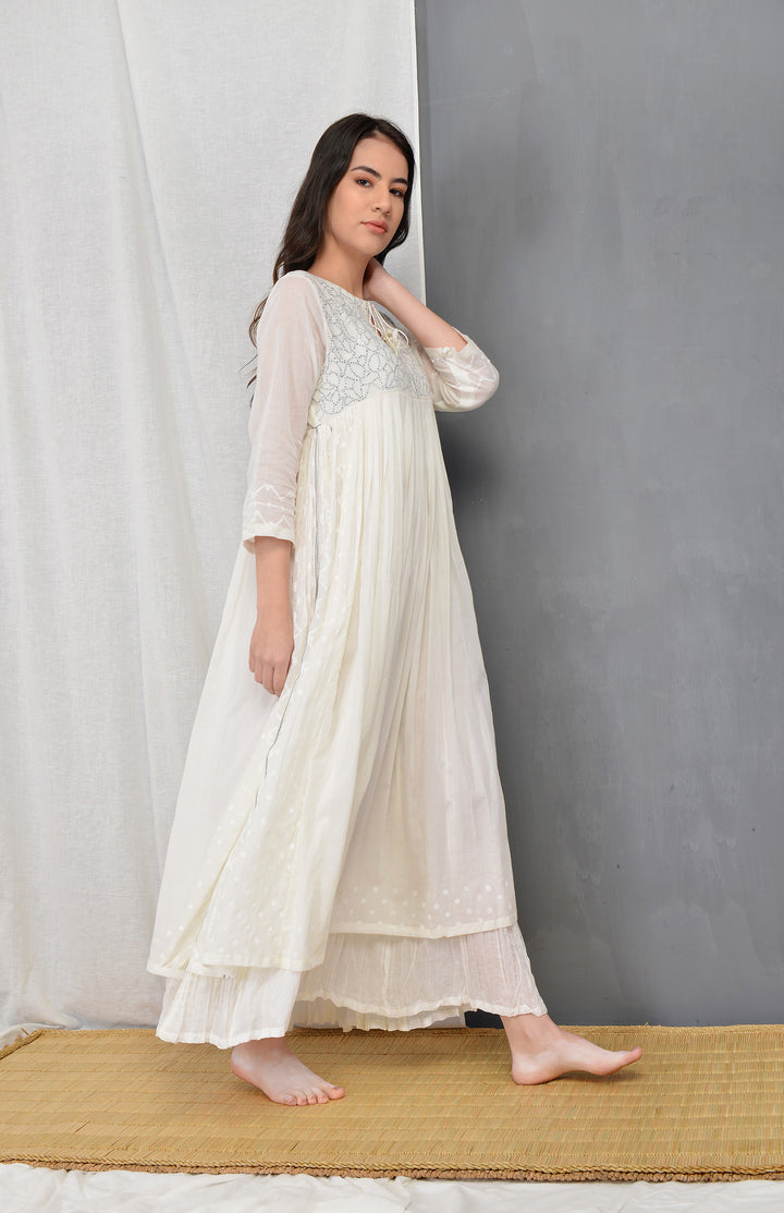 MYOHO ECRU OVERLAY PLEATED DRESS SET