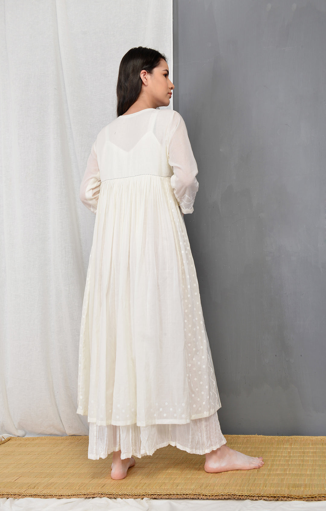 MYOHO ECRU OVERLAY PLEATED DRESS SET