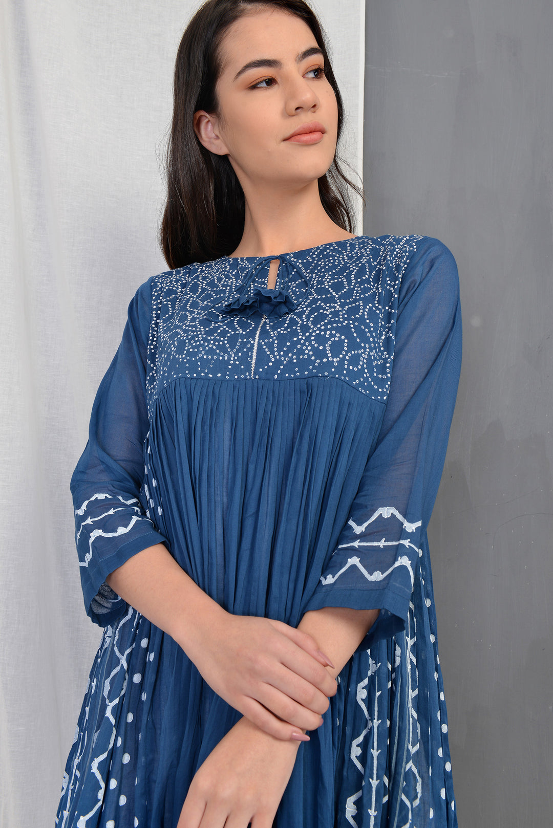 MYOHO INDIGO OVERLAY PLEATED DRESS SET
