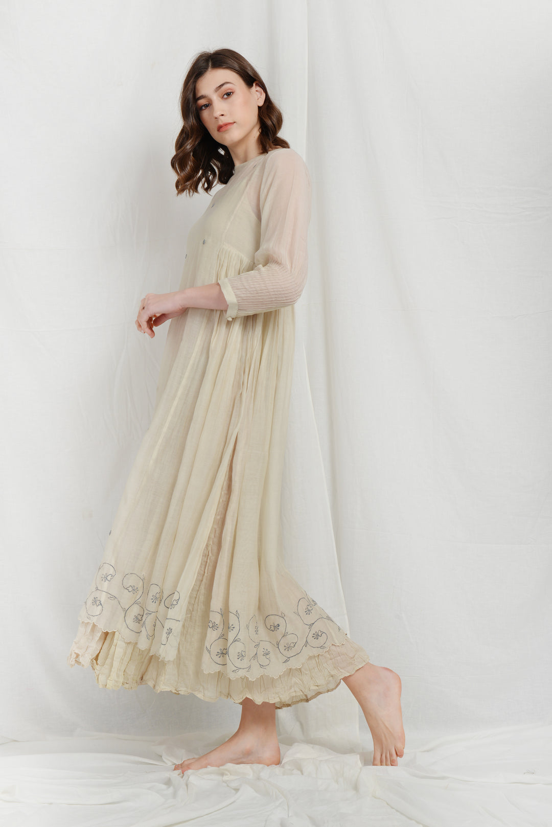 NORA  SILK PLEATED OVERLAY DRESS